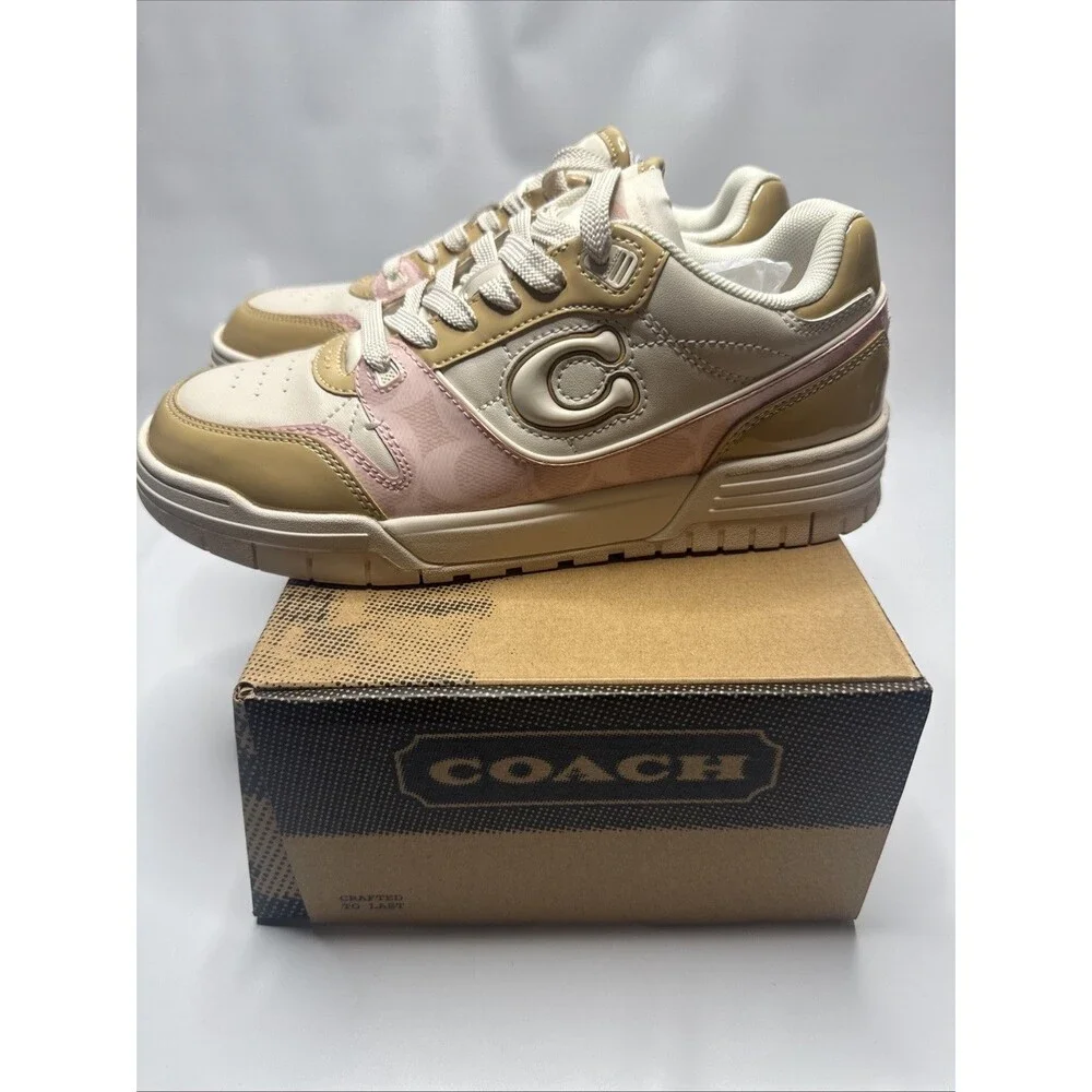 NEW Coach Woman Soho Sneaker With Patent Signature Candy Pink/Light Beige CEE45